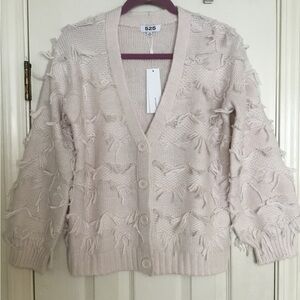 NWT 525 Cream Sweater with Fringe Details